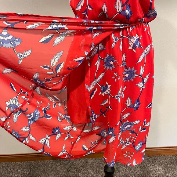 Japan short sleeve Floral Red fake Wrap Dress size extra small - Picture 8 of 13